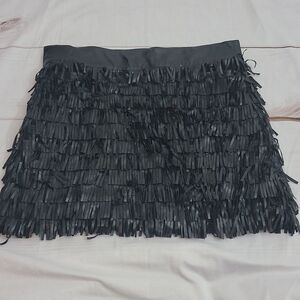 UNION of Angels Black Fringe Leather Mini Skirt size XS Club Party or Event Goto